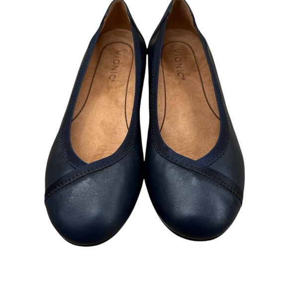 Vionic Preppy Navy Blue Leather Ballet Flats Career Wear Orthotic Ssz 7 M - Picture 2 of 10